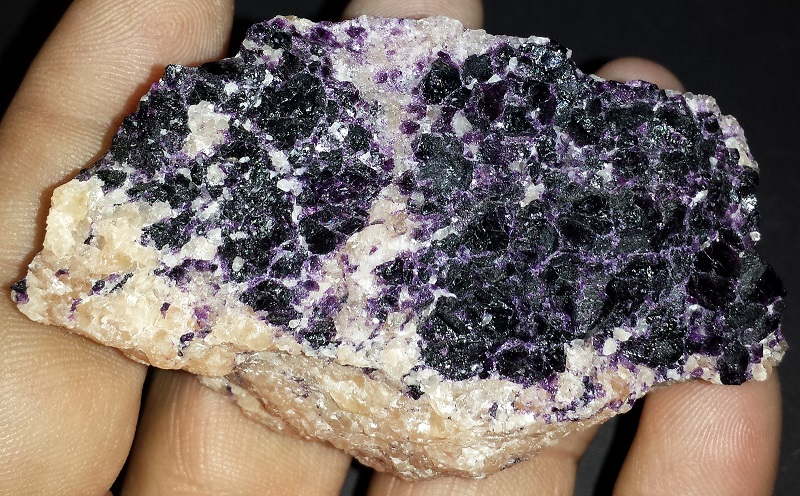 Dark purple Fluorite Crystals on Calcite