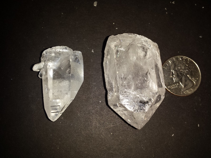 3 Fluorite Octahedra Crystals and 2 Quartz Crystals