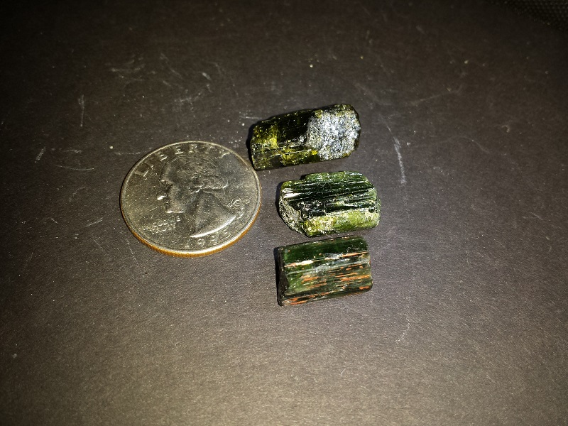 Three pieces of dark green Tourmaline