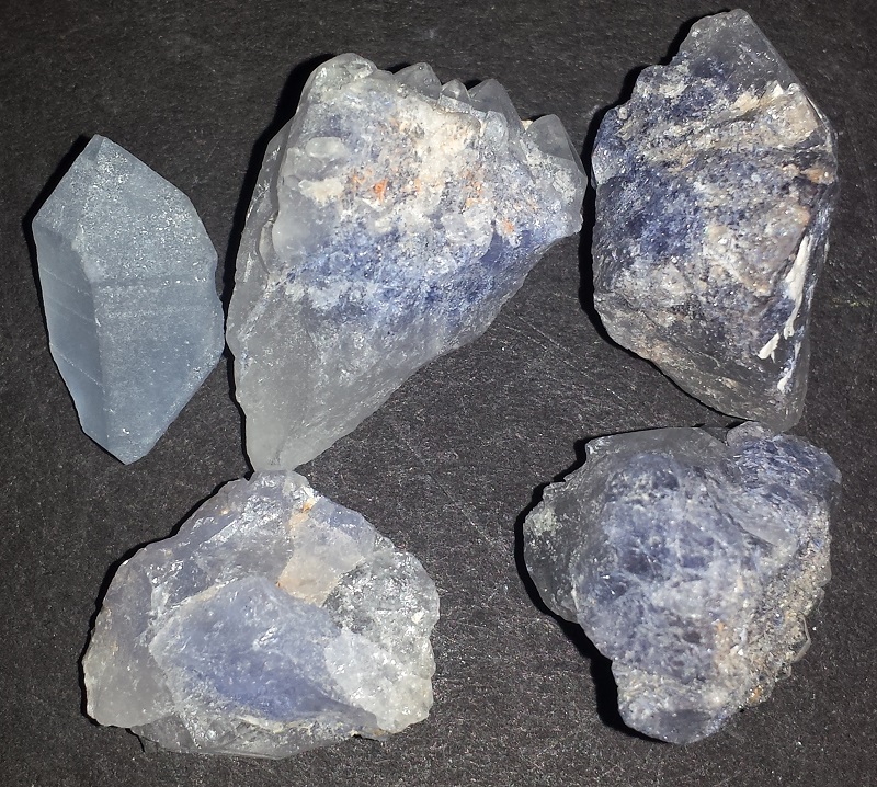 5 Blue Dumortierite in Quartz Specimens