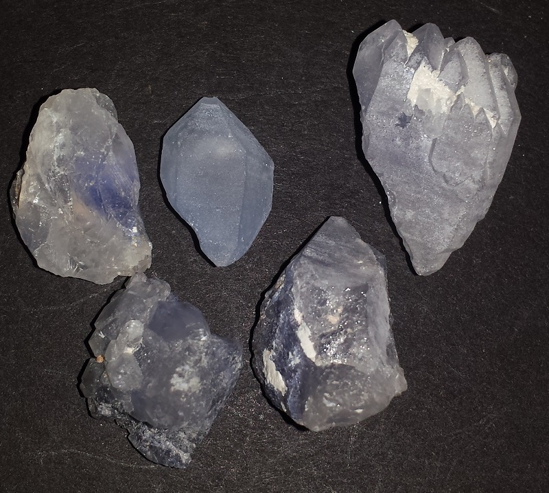 5 Blue Dumortierite in Quartz Specimens