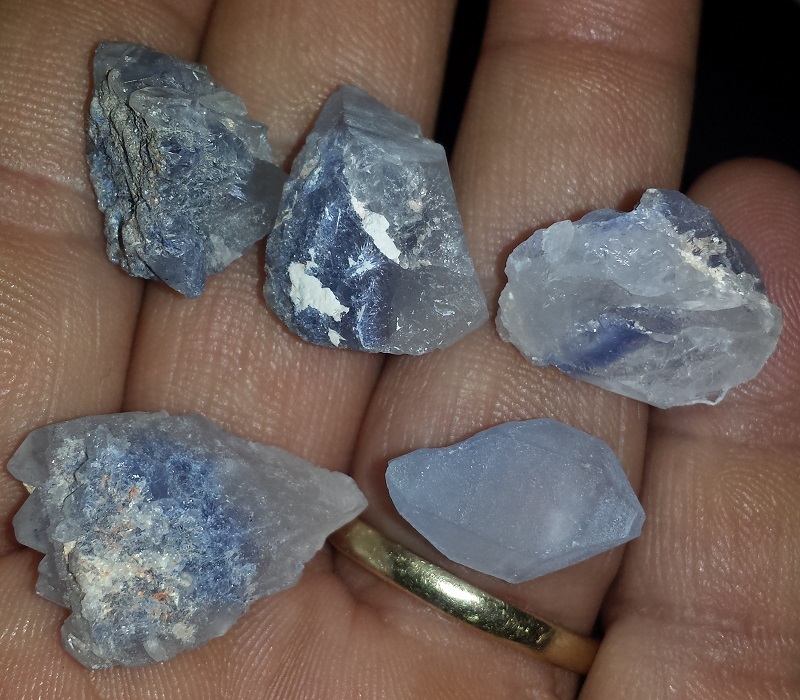 5 Blue Dumortierite in Quartz Specimens