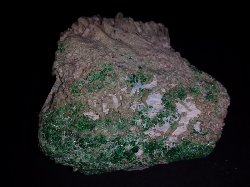 Green Garnet, Diopside and Calcite specimen