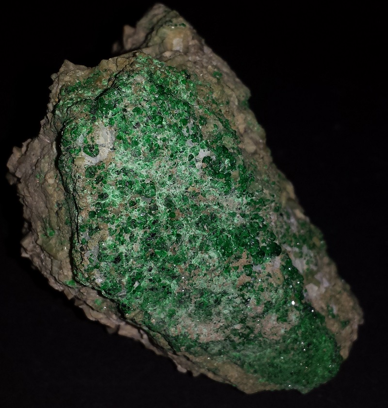 Green Garnet, Diopside and Calcite specimen