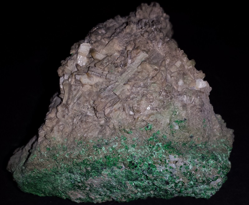 Green Garnet, Diopside and Calcite specimen