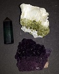 3 specimens Tourmaline, Amethyst and Fluorite